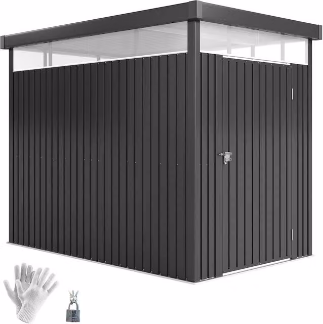 Rolipo Galvanised Steel Shed with Lockable Single Door and Window, Dark Grey, W/D/H: 161.5 x 201.0 x 162.0 cm