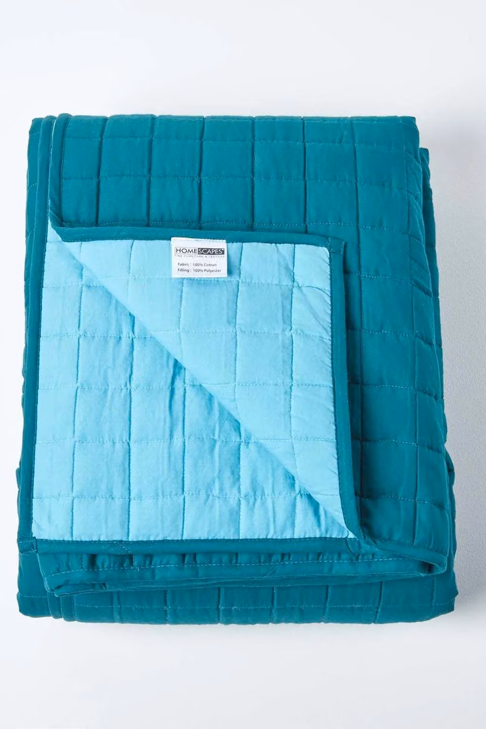 Homescapes Reversible Quilted Cotton Bedspread in Petrol Turquoise – 2