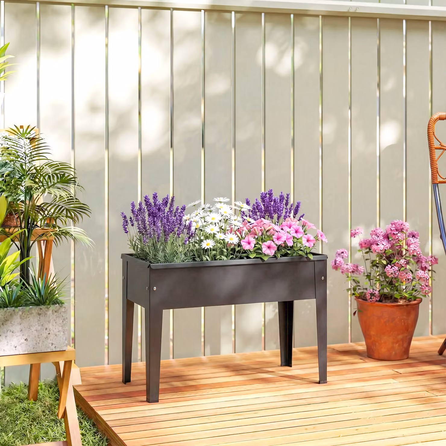 Outsunny Black Metal Raised Garden Bed with Drainage Hole and Foot Covers – 2