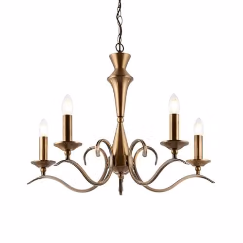 Endon 5 Light Classic Candle Chandelier in Brass