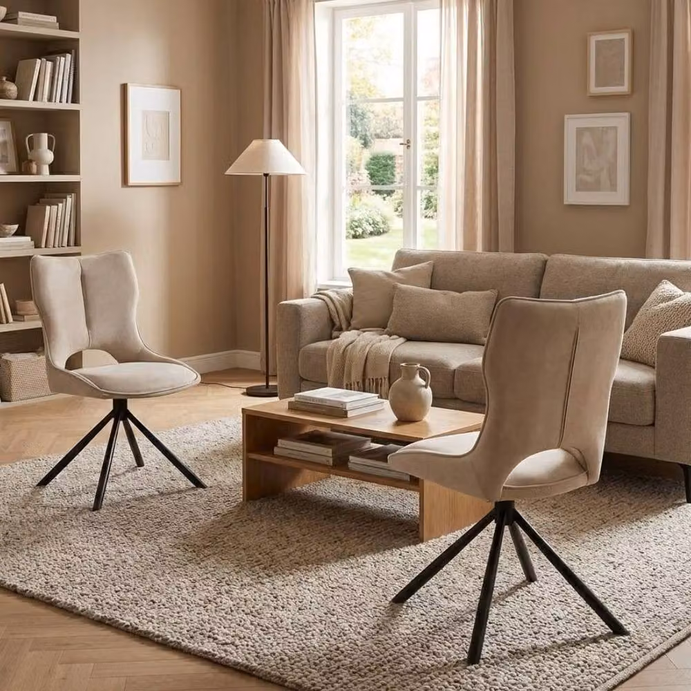 HOME LUXE INTERIOR Roseland 360 Swivel Dining Chairs, Set of 2, Beige Fabric – 4