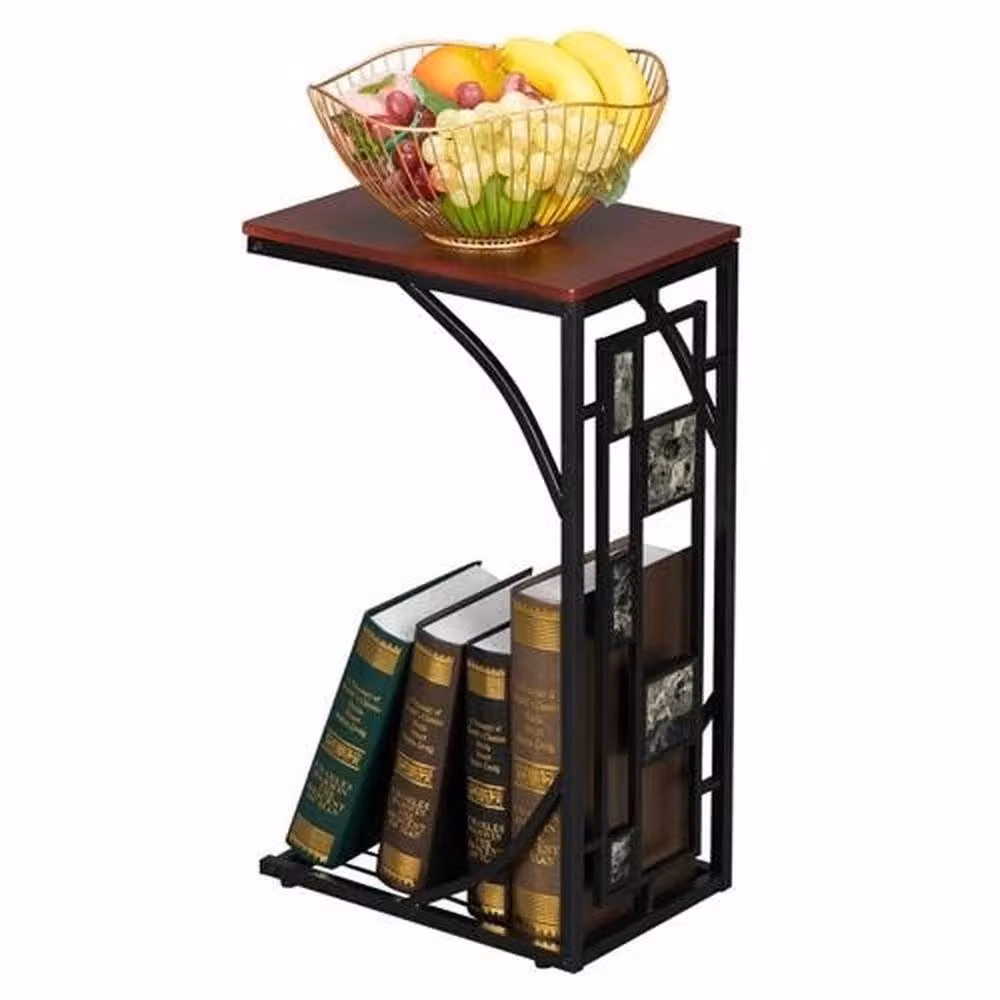 FORGEVIO Modern Metal Small Coffee Side Table in Brown and Multicolour – 2