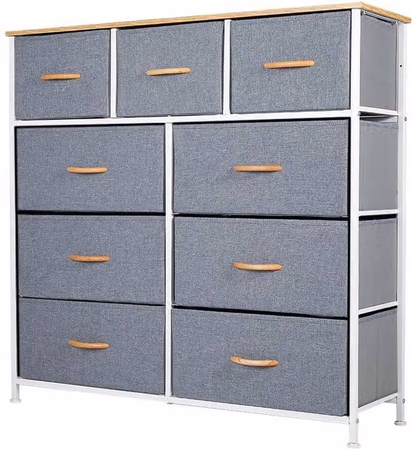 KORVIXA Modern Grey and White Tall Dresser with 9 Drawers W/D/H: 100 x 100 x 100 cm