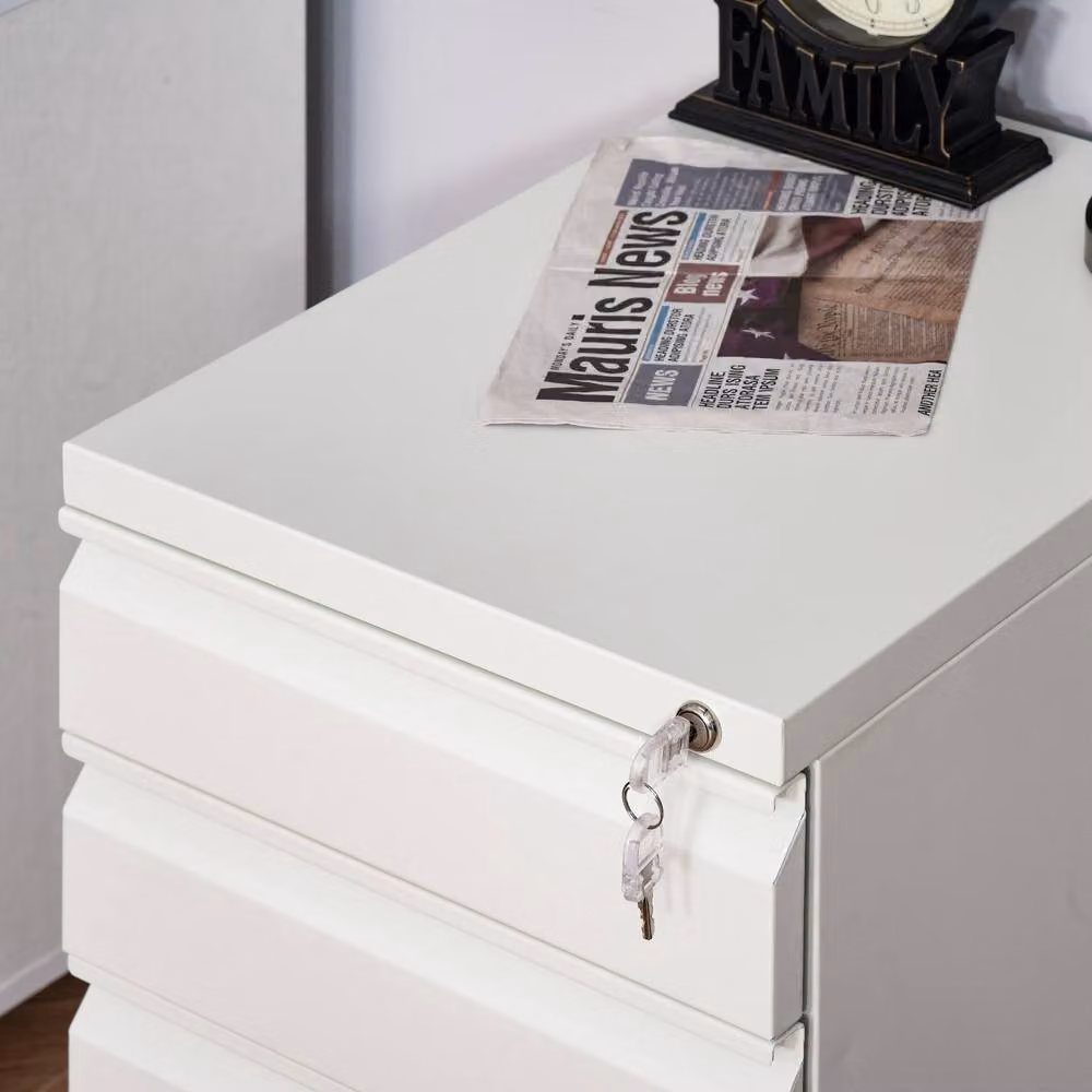 Rolipo 3-Drawer Mobile Steel Filing Cabinet with Anti-Tilt Lock in White – 8