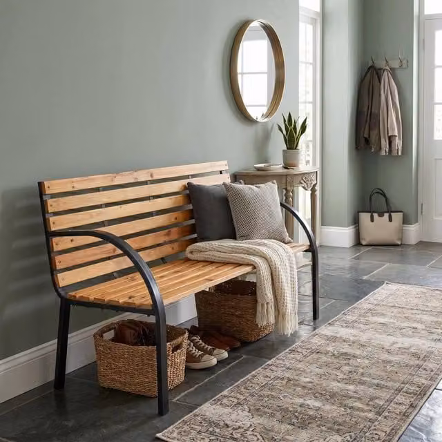 Samuel Alexander Ambleside 2 Seater Industrial Indoor Bench in Brown and Black with Armrests, W/D/H: 117 x 42 x 86 cm