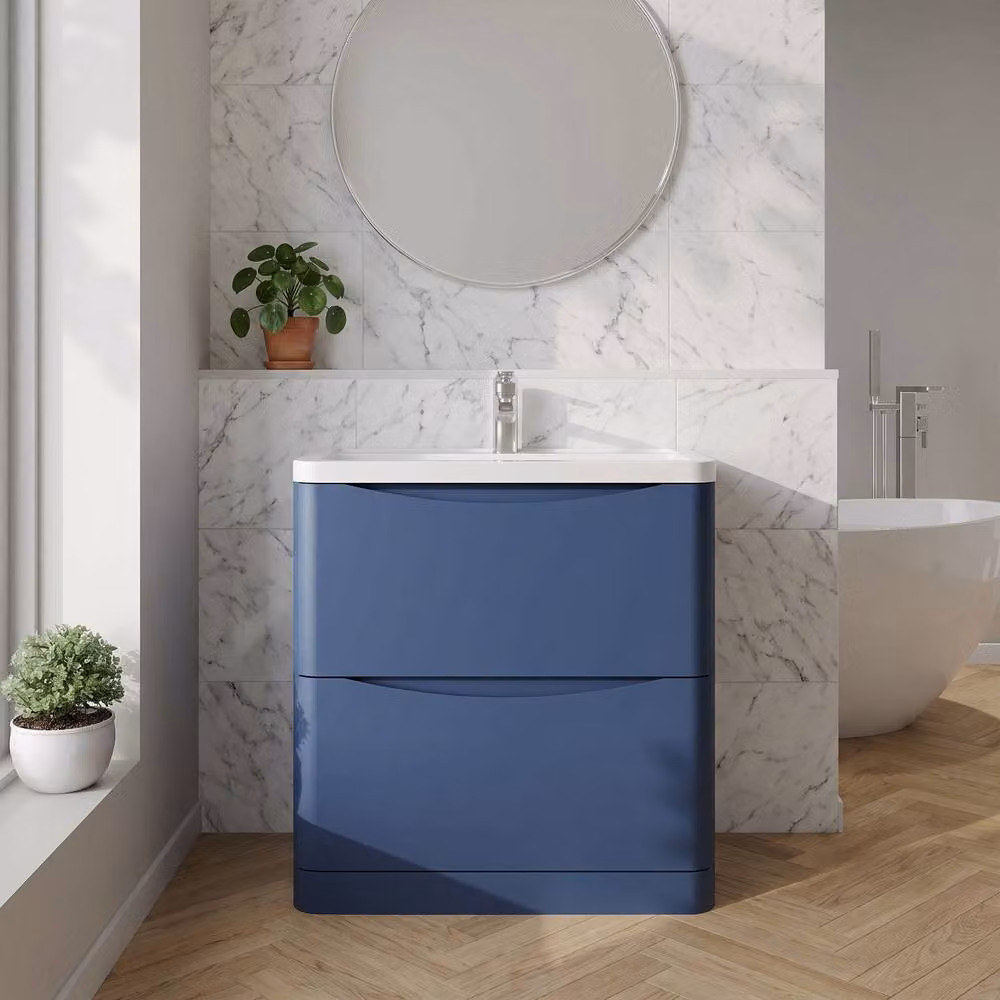 Balterley Dunwood Contemporary 2 Drawer Vanity Basin Unit, Satin Blue, W: 80 cm – 2