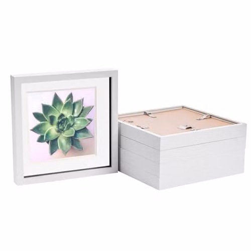 Nicola Spring Pack of 5 White 3D Shadow Box Photo Frames for Keepsakes and Memorabilia Display – 1