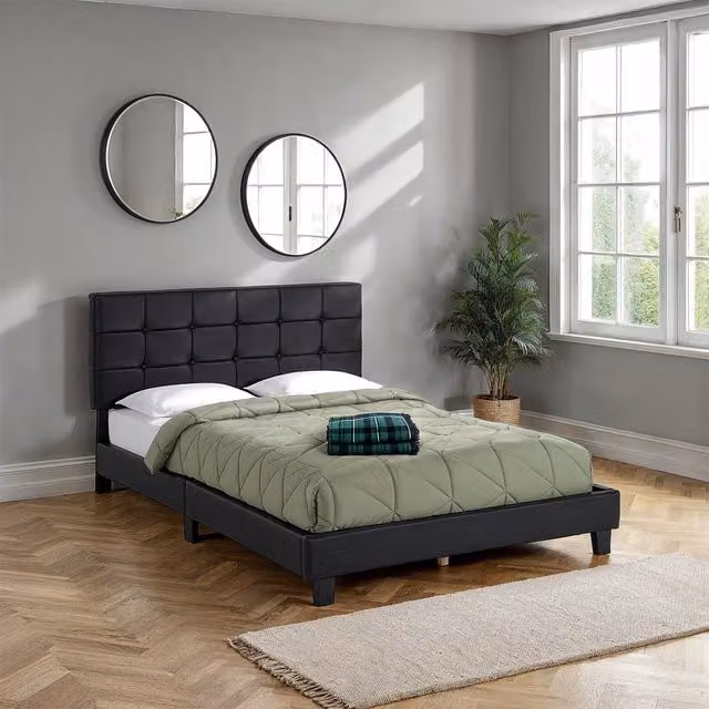 Seconique Arran Double Bed in Black Faux Leather, W/D/H: 140 x 200 cm