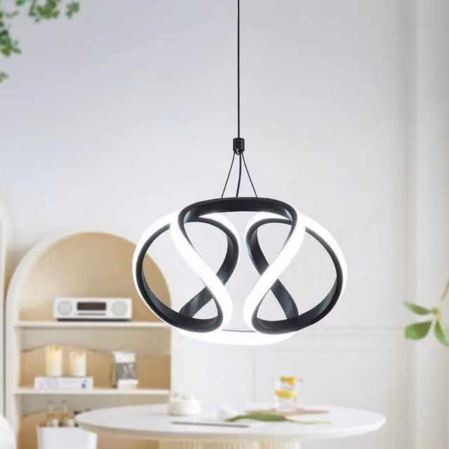 NIVOR Modern Black 35W LED Adjustable Hanging Chandelier Ceiling Light with 6000K Cool White Illumination – 1