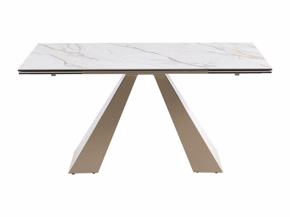 Vente-unique Modern Rectangular Extendable Dining Table with Ceramic Top and Metal Base in Beige and White, W/D/H: 220 x 90 x 76 cm – 2