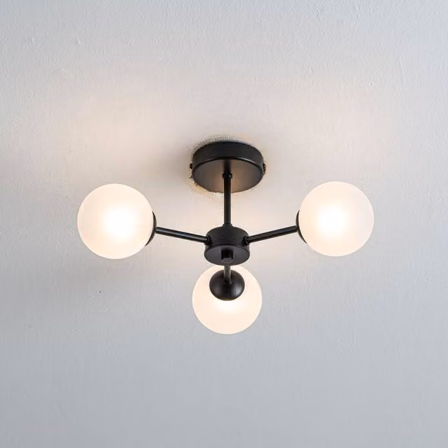 Pagazzi Niva 3-Light Black Semi-Flush Ceiling Light with Frosted Glass Spheres