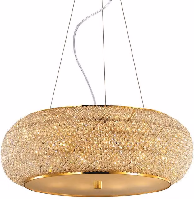 Ideal Lux Pasha 10 Light Crystal Ceiling Pendant in Gold/Brass
