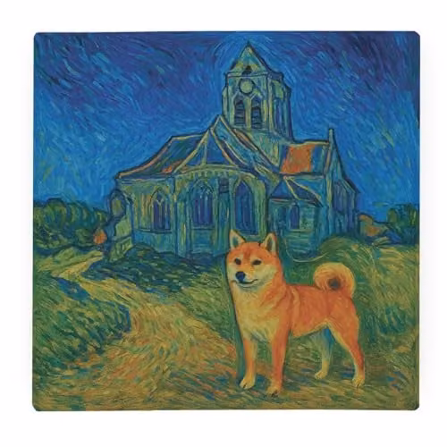 Purely Home Van Gogh Shiba Inu Glass Worktop Protector, Multicolour, W: 30 cm x D: 30 cm