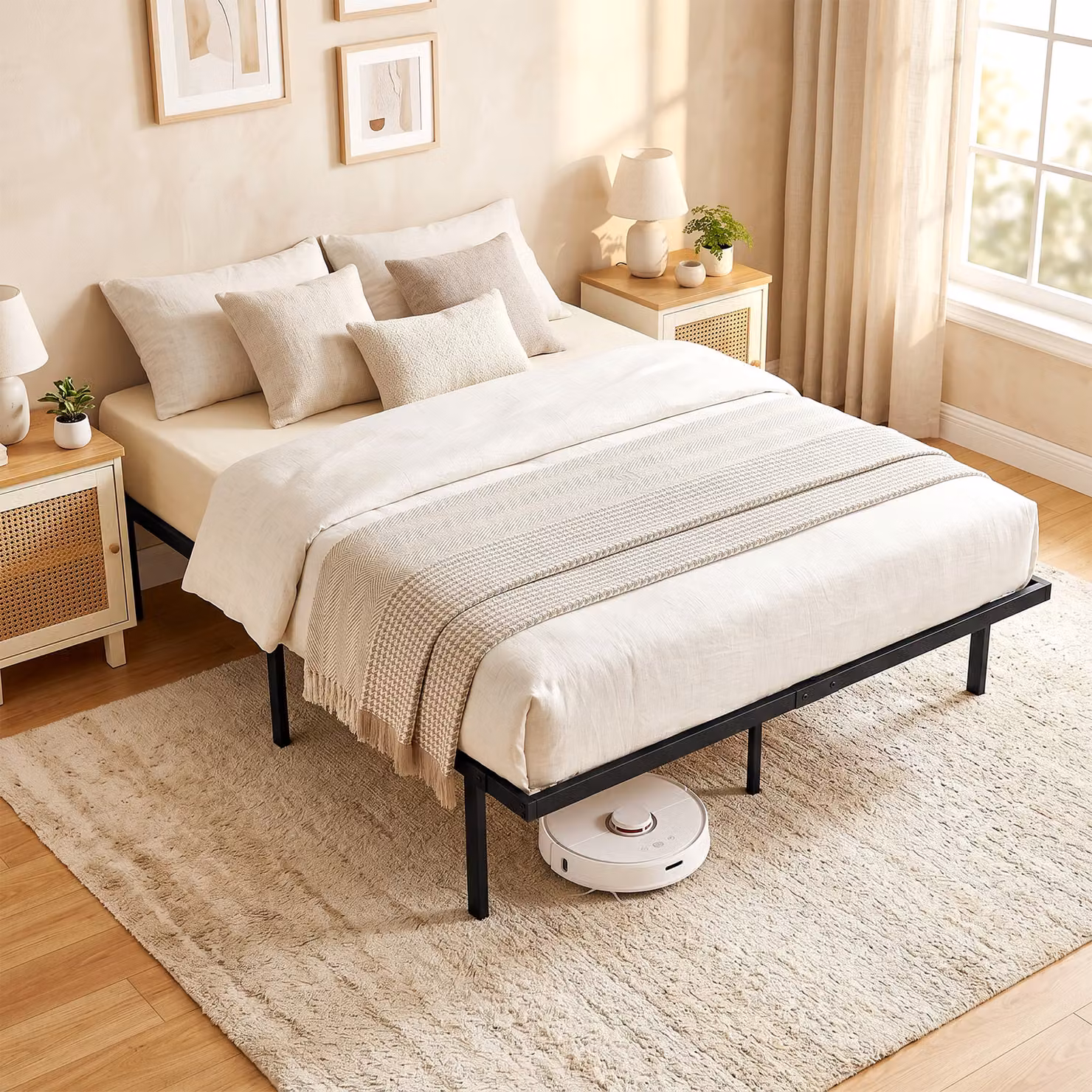 HOMCOM Black Metal Double Bed Frame with Underbed Storage and Steel Slat Support, W/D/H: 140 x 200 cm – 2