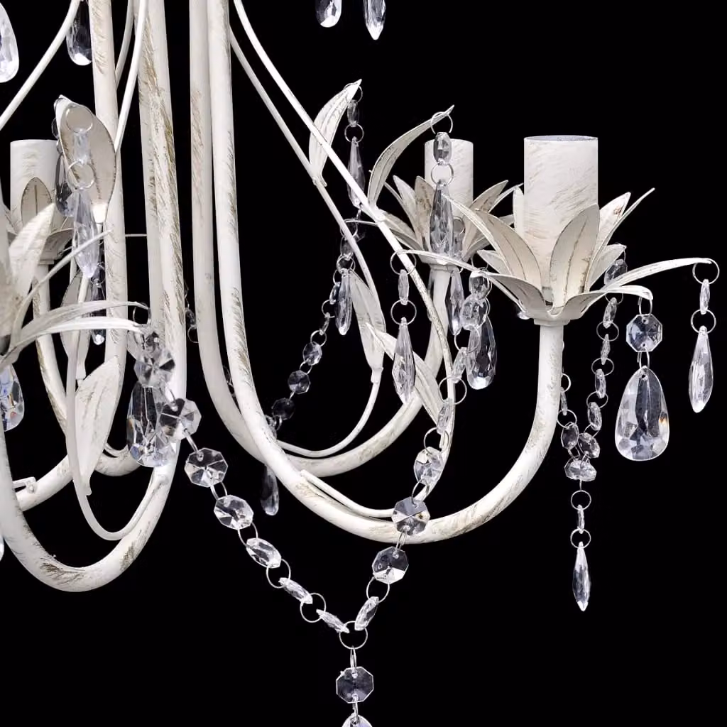 Berkfield Home Crystal Pendant Ceiling Chandelier in White with 5 Bulb Sockets – 3