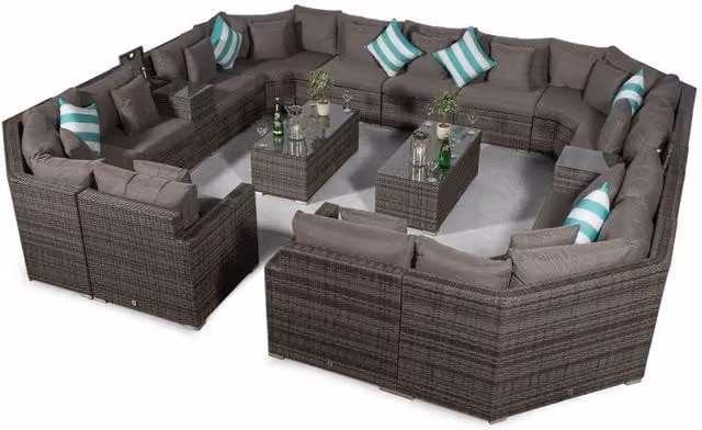 Giardino Santorini 13 Seat Grey Rattan Garden Set with 2 Coffee Tables and 2 Ice Bucket Armrests