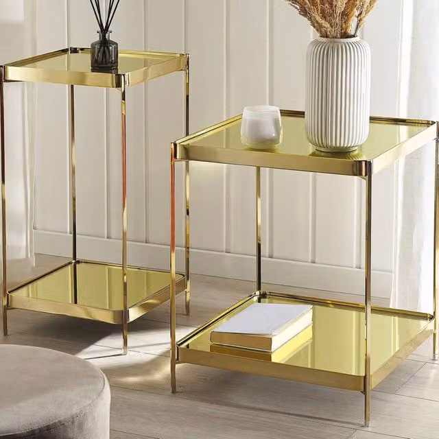 Wyld and Coco Gold Side Table with Glass Top, W/D/H: 29 x 29 x 60 cm