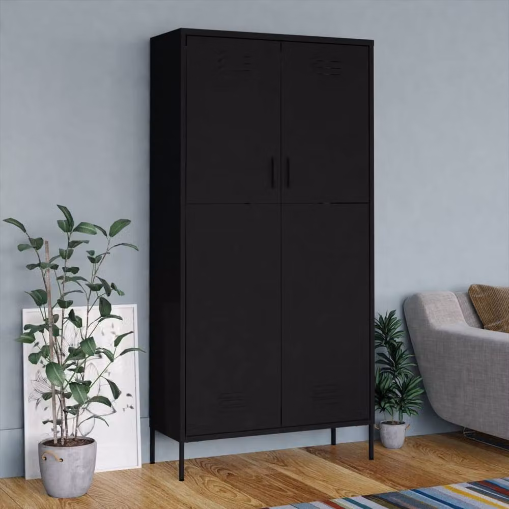Berkfield Home Industrial Metal Wardrobe in Black, W/D/H: 90 x 50 x 180 cm – 2