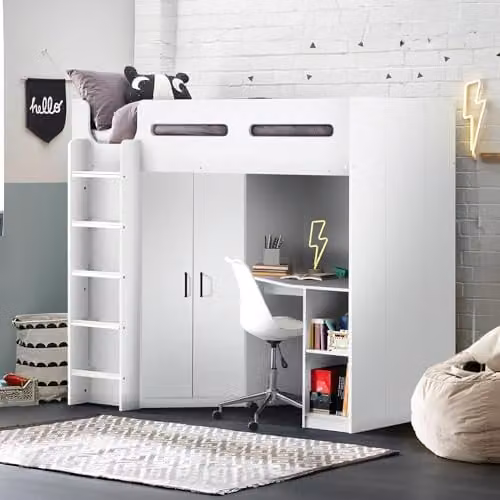 Julian Bowen Hercules Single High Sleeper Bed Frame in White and Anthracite, H 196.5 x W 173.0 x D 96.0 cm