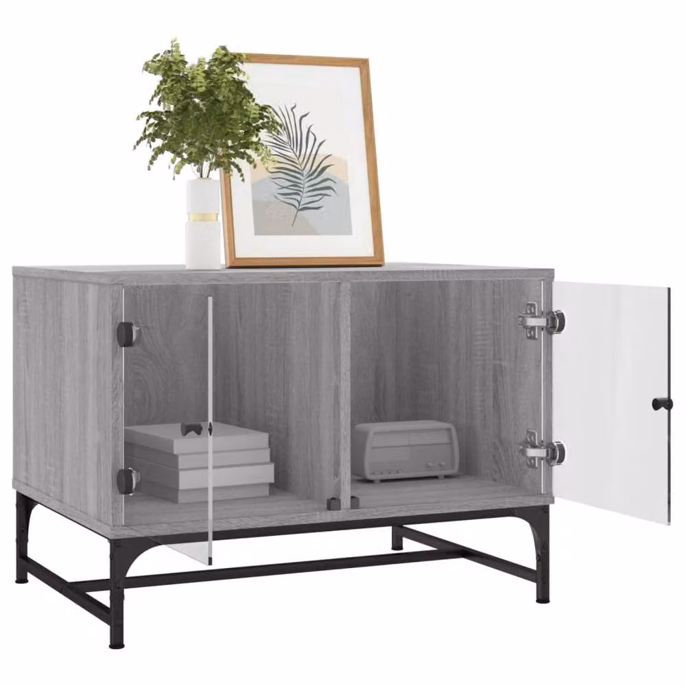 Berkfield Home Modern Rectangular Coffee Table with Glass Doors in Grey Sonoma, W/D/H: 68.5 x 50 x 50 cm – 3