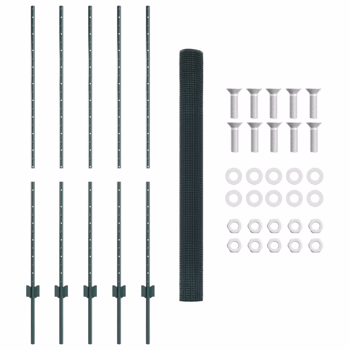 Berkfield Home Green Steel Welded Wire Fence with 5 U-Profile Posts, W: 10 m, H: 1.4 m – 2