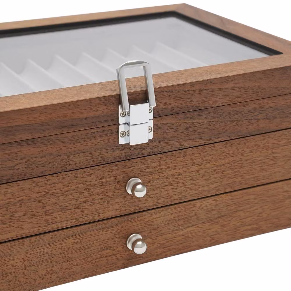 NESTLUNE 34 Slot Walnut Wood Fountain Pen Display Case with Transparent Lid in Brown – 5