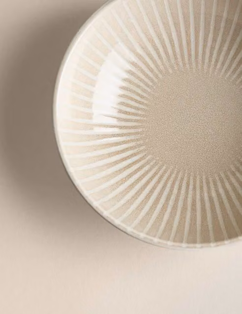 M&S Reactive Stripe Stoneware Cereal Bowl in Beige