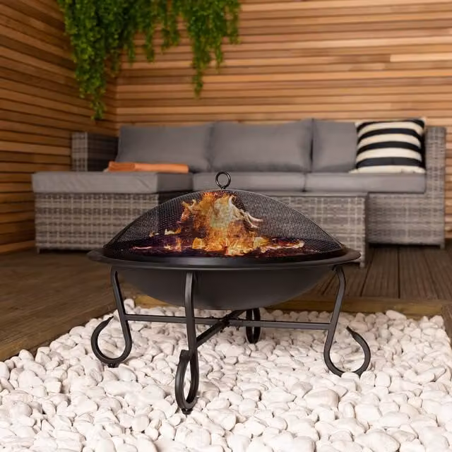 Charles Bentley Black Enamelled Steel Round Patio Open Bowl Fire Pit