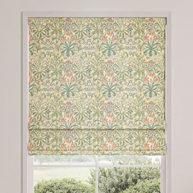 William Morris Woodland Weeds Made To Measure Blackout Roman Blind in Apple Green and Multicolour Floral Design