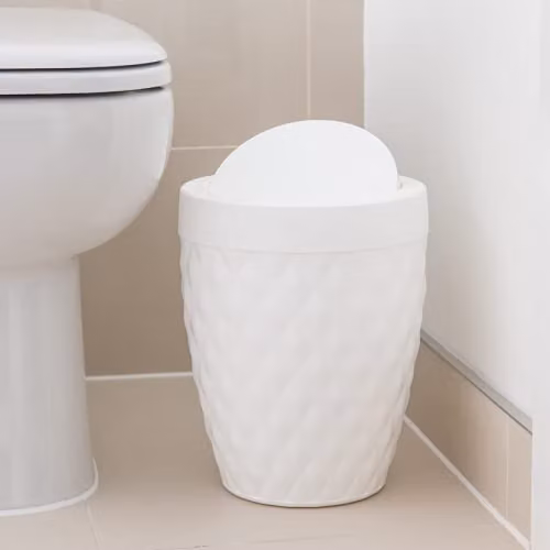 Addis Diamond Style Round Swing Lid Bathroom Bin, White, W/D/H: 22.5 x 22.5 x 29 cm – 2