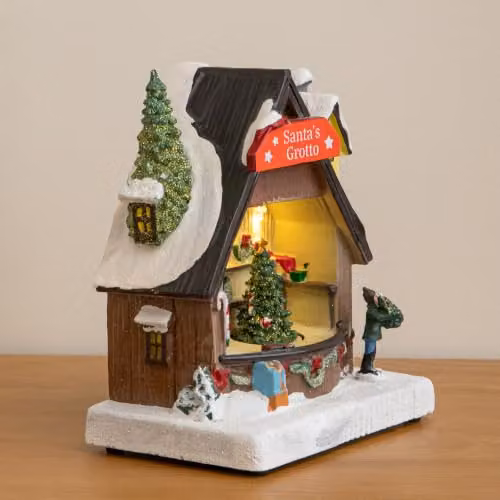Samuel ALEXANDER Light Up Santa's Grotto Moving Musical Christmas Decoration, White and Multicolour, H 17 cm – 2