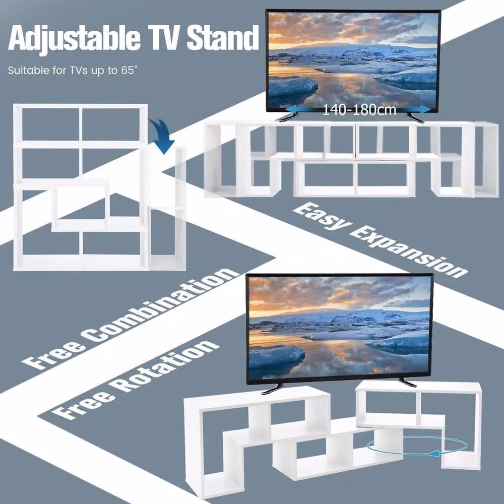 Havendro White Adjustable TV Stand for up to 65 Inch TVs – 3