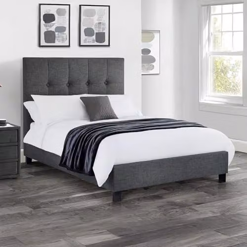 Julian Bowen Sorrento Upholstered Fabric Bed Frame in Grey, Double, W/D/H: 140 x 200 x 132 cm