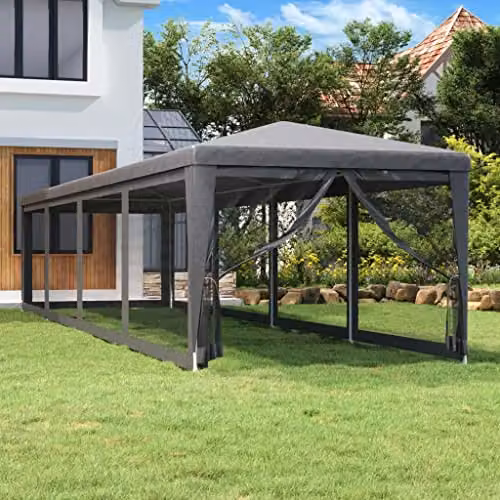 vidaXL Party Tent with 10 Mesh Sidewalls, Anthracite, W/D/H: 12 x 3 x 2.6 m – 2