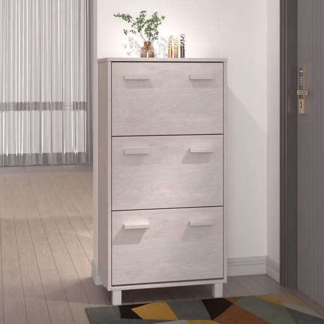Berkfield Home HAMAR Shoe Cabinet in White Solid Pine, W/D/H: 59.5 x 35 x 117 cm – 1