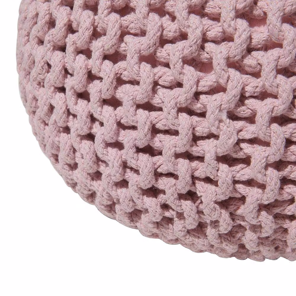 Wyld and Coco Pink Knitted Cotton Pouffe, W/D/H: 40 x 40 x 25 cm – 4