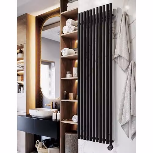 Terma Rolo Room E Electric Radiator with Wifi and App Control, Heban Black, H: 200 cm, W: 59 cm, D: 5.9 cm, 1.5 kW
