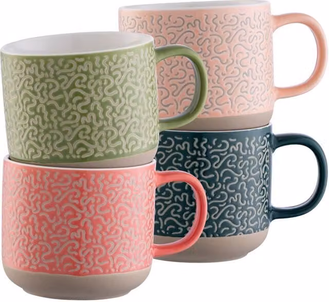 Belleek Living Squiggle Ceramic Mugs Set of 4 in Pink, Green and Multicolour