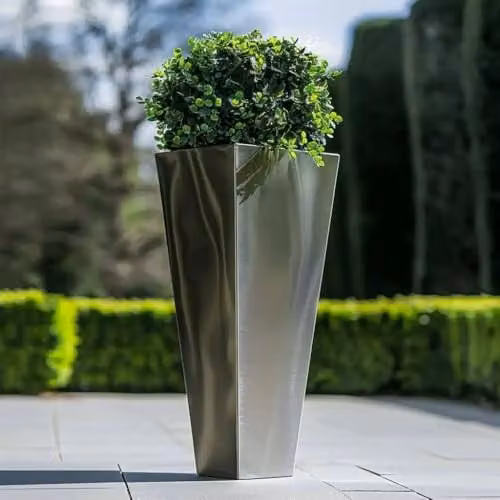Tulipy Silver Galvanised Steel Tall Tapered Square Planter W: 40 cm, D: 40 cm, H: 90 cm