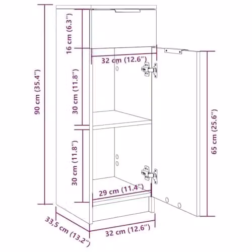 vidaXL Modern Freestanding Bathroom Cabinet in Brown Oak, W/D/H: 32 x 34 x 90 cm – 3