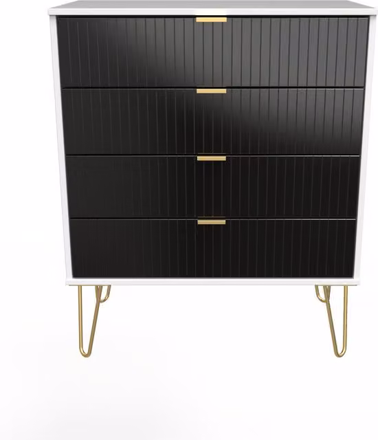 Ready Assembled 2 U Bexley 4 Drawer Chest in Matt True Black and Gold