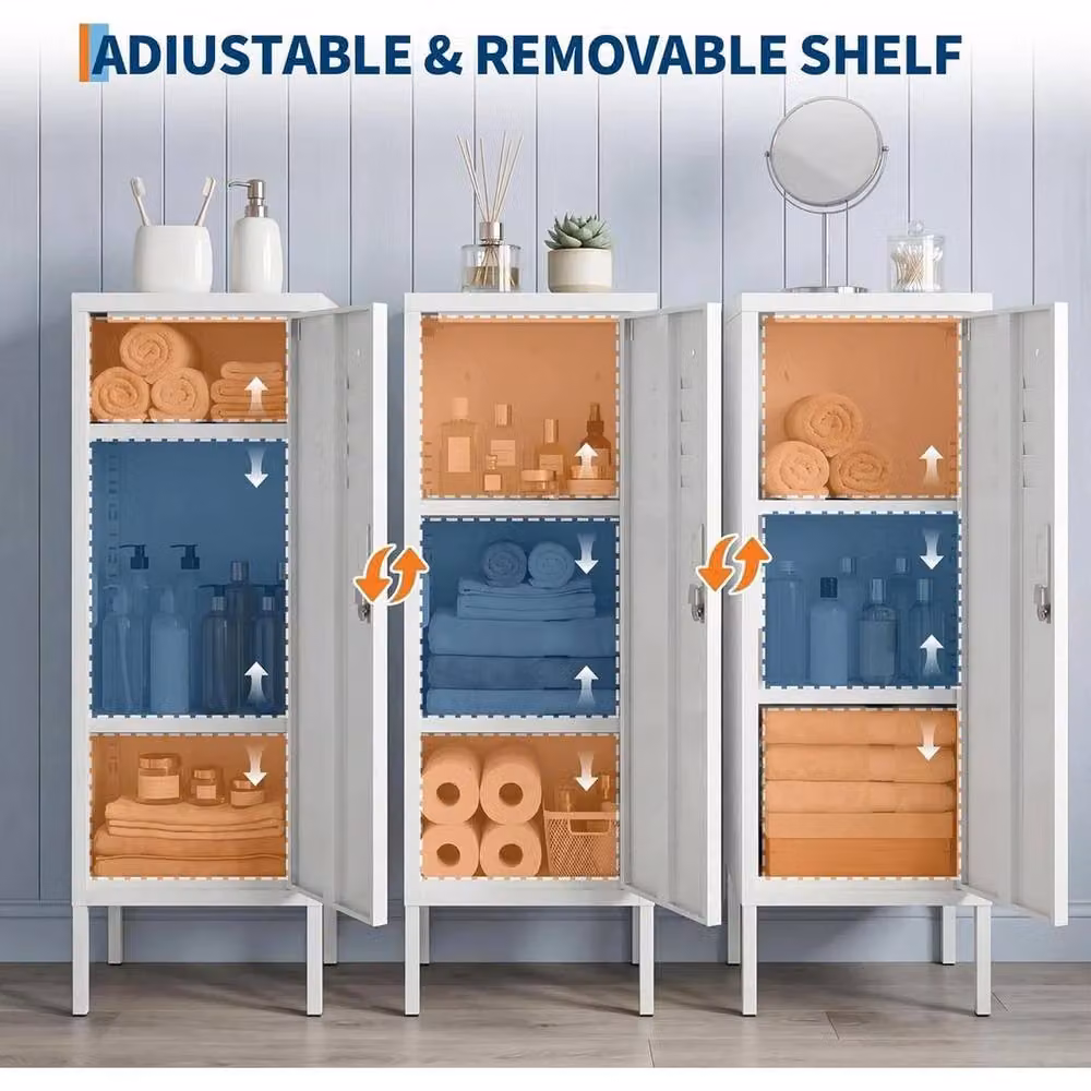 Havendro Lockable Ventilated Metal Storage Cabinet with Adjustable Shelves and Hinged Doors in Matt White – 3