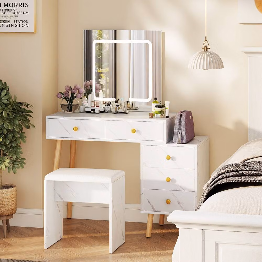 Costway Makeup Vanity Set with Hollywood LED Mirror and Desk in White – 2