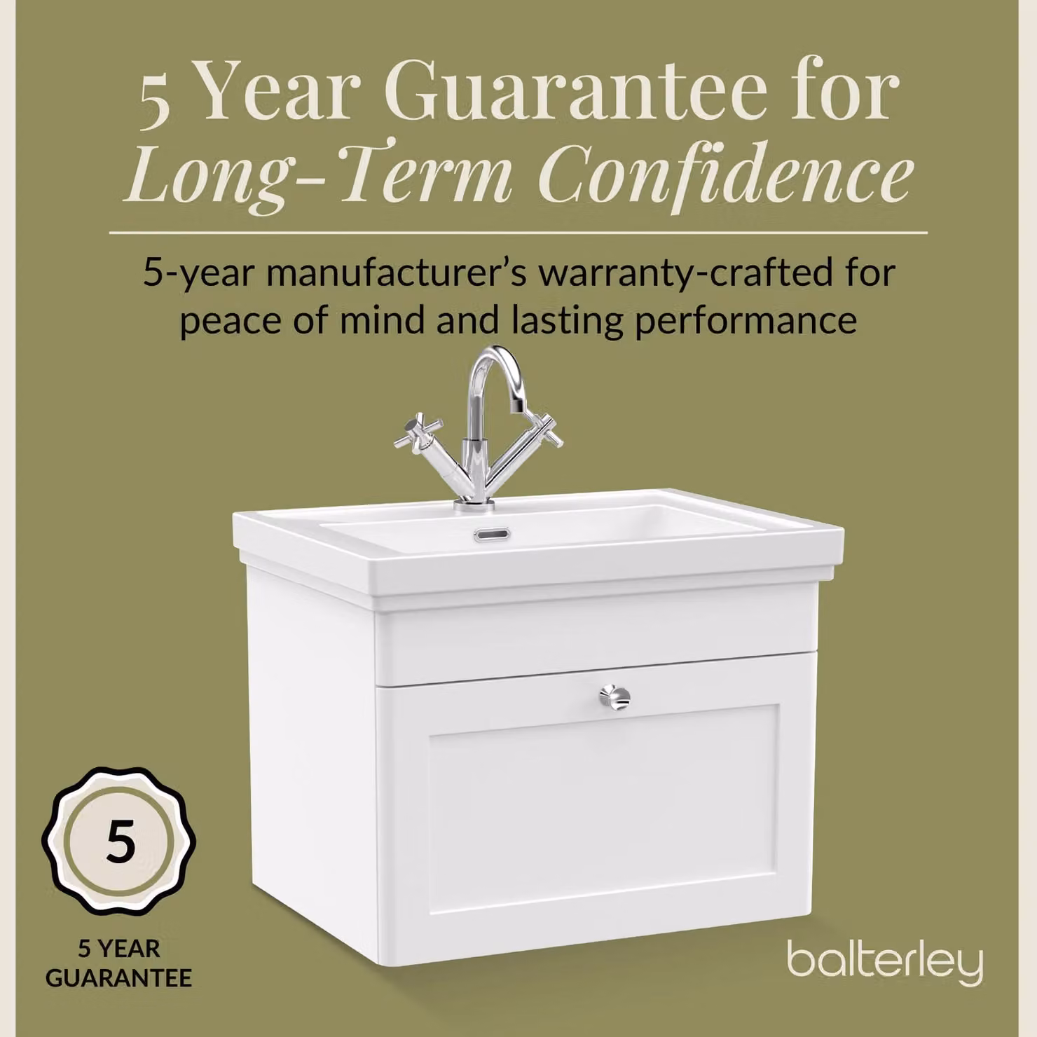 Balterley Wall Hung 1-Drawer Bathroom Vanity Unit and Fireclay Basin, White, W: 60 cm – 4