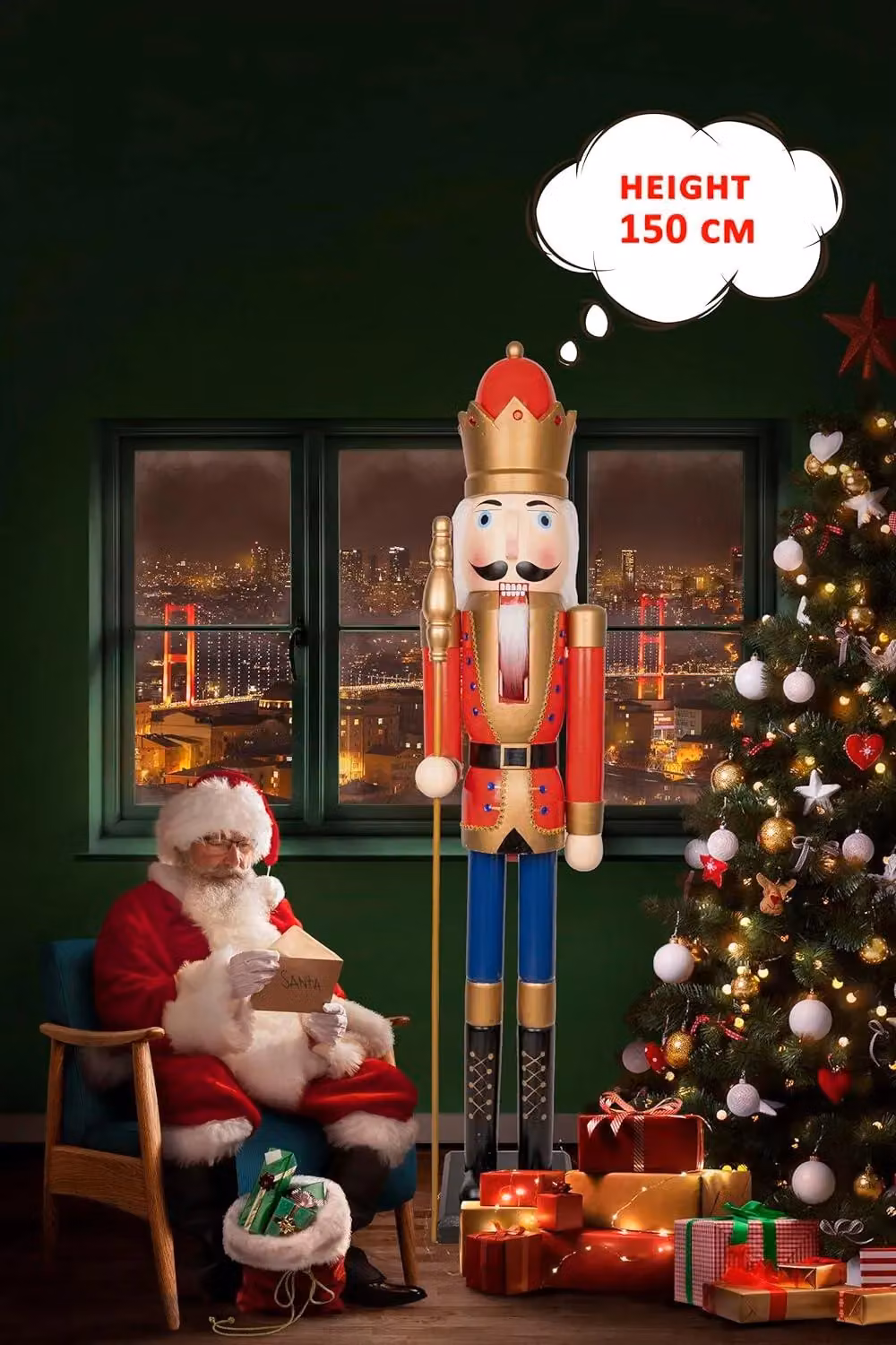 Shatchi Classic Multicolour Wooden Nutcracker Christmas Ornament Figure, Height: 150 cm – 3