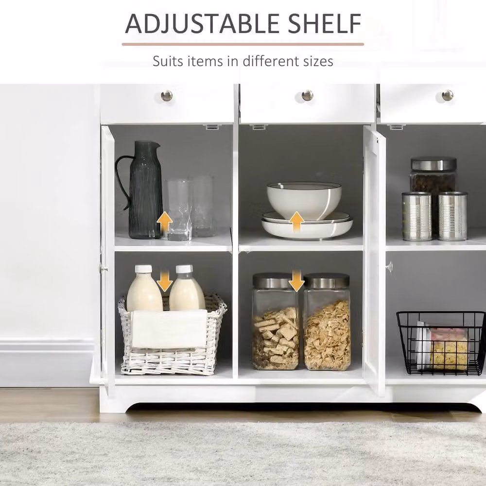 HOMCOM Modern Sideboard Buffet Cabinet with Adjustable Shelves and Drawers in White – 2