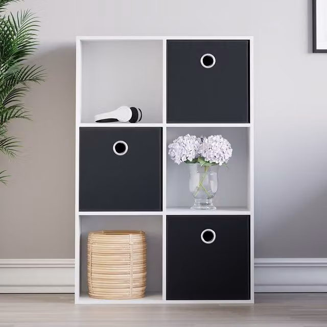 Vida Designs Durham 6 Cube Storage Unit in White with 3 Black Baskets