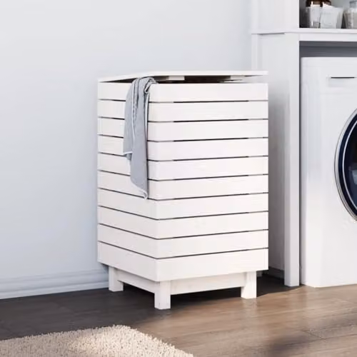 vidaXL White Solid Wood Pine Laundry Basket W: 44 cm, D: 44 cm, H: 76 cm – 2