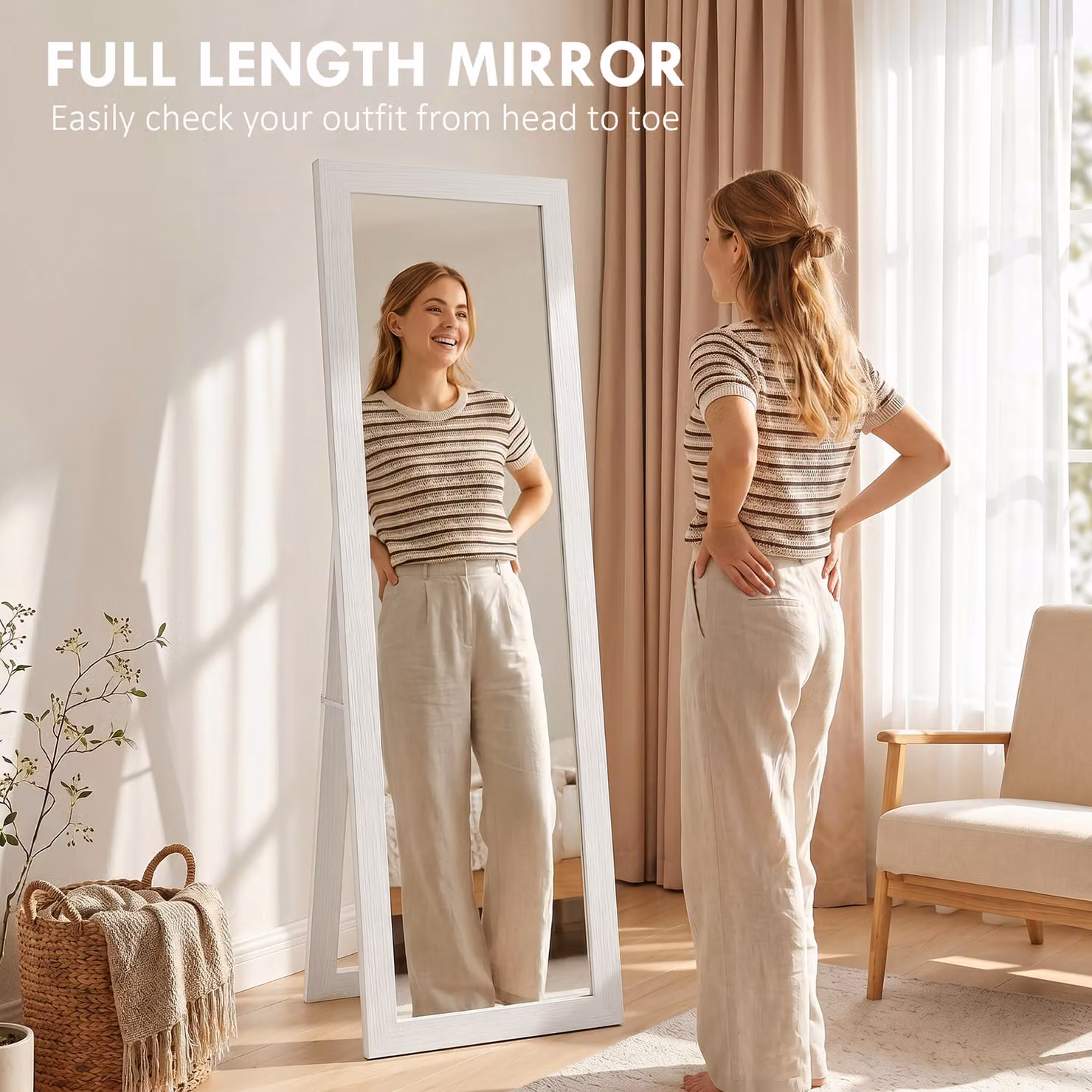 HOMCOM White Full Length Rectangular Wall Mirror, W: 37 cm, H: 157 cm – 2