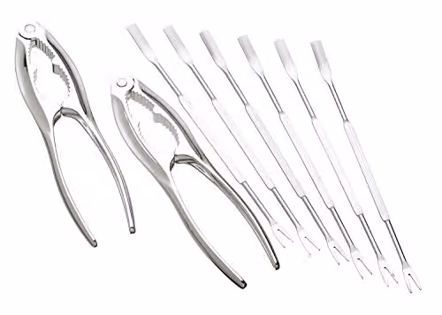 KitchenCraft Seafood Dining Set in Polished Silver Stainless Steel, 8 Pieces